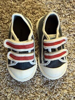 MANGO Kids Toddler Blue & Red Velcro Sneakers | Size EU 23/US 6.5